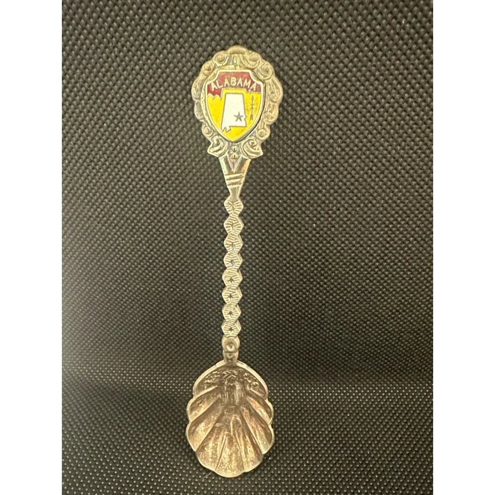 Vintage Alabama State Souvenir Collector Spoon Union Japan Shell Bowl Enamel